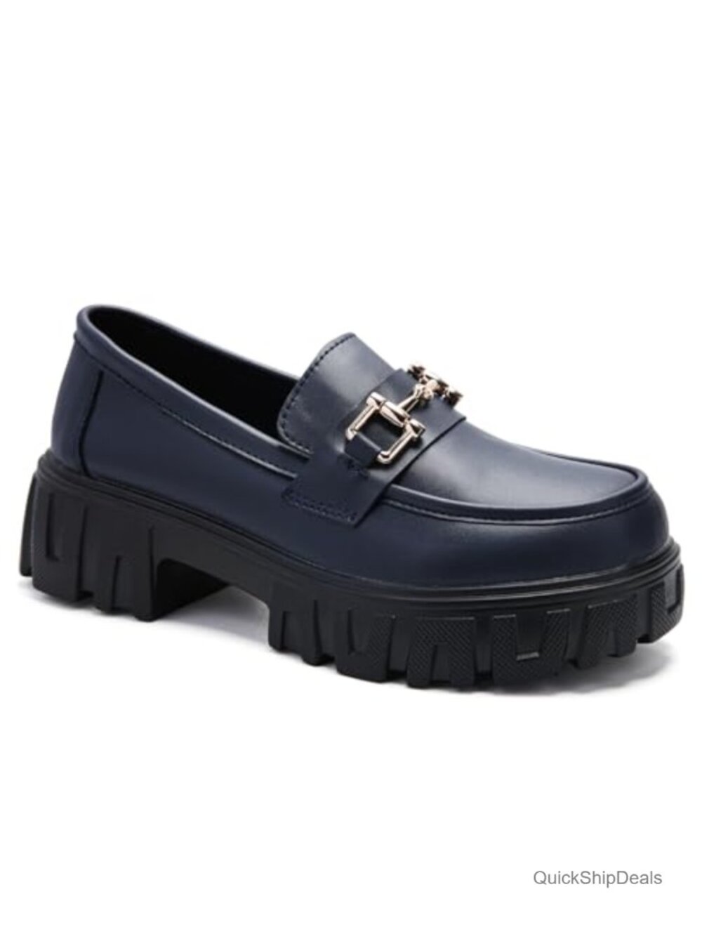 Chunky Platform Chain Loafers with Memory Foam and Leather Upper